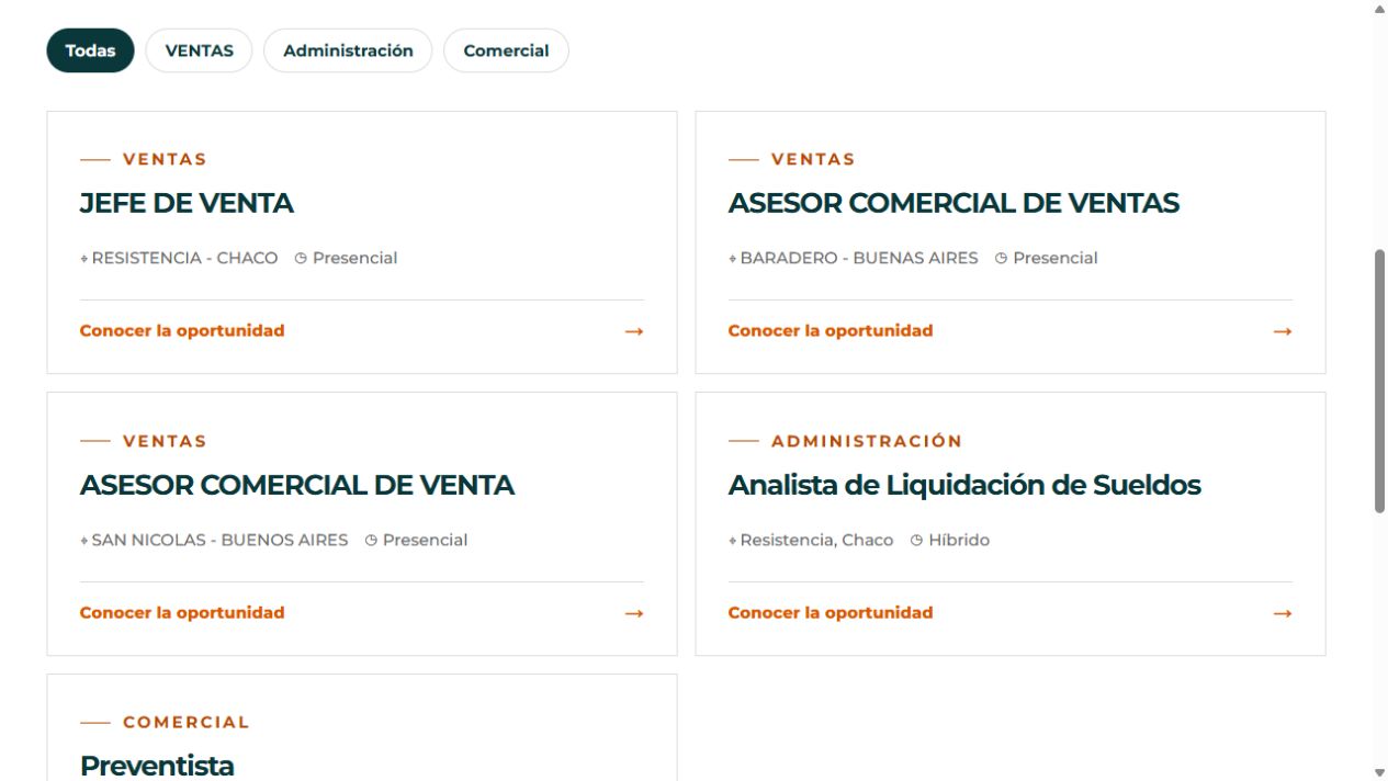 Página pública real de oportunidades laborales de Human B Talent.